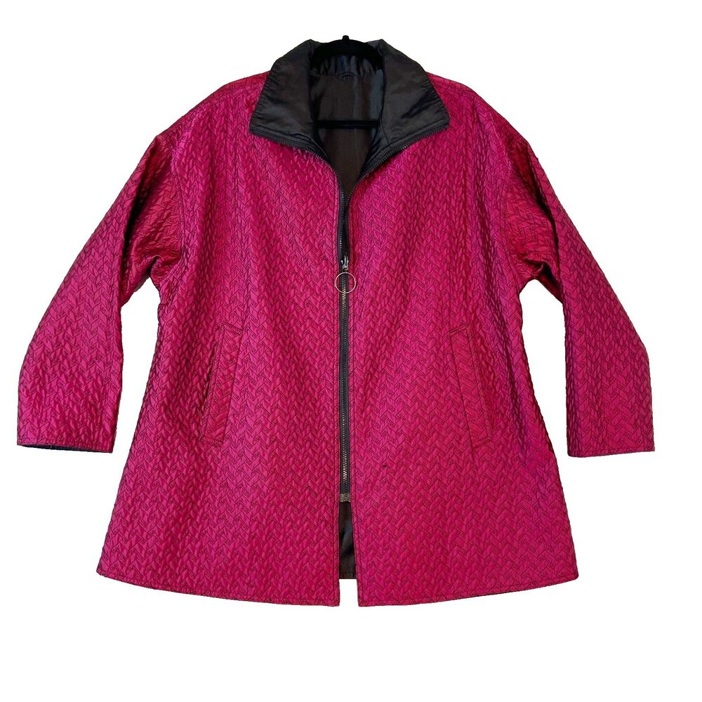 Mycra Pac Coat Jacket Women's S/M Fuschia‎ Pink Black Reversible Dressy Evening